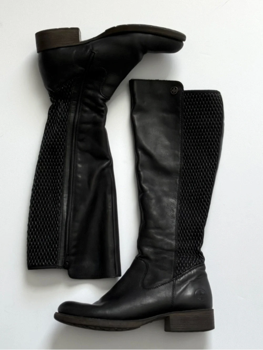 Rieker Women’s Black Leather Knee-High Riding Boots Stretch-Fit Size 8.5